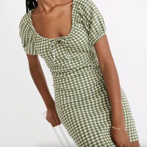 NWT Madewell Jacquard Puff-Sleeve Mini Dress in Gingham Check Size Small